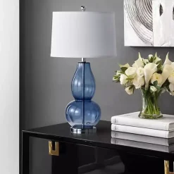 Blue Glass Hourglass Table Lamps, Set of 2