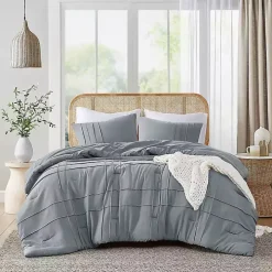 Blue Gray Pleated Grid 3-pc. King Comforter Set