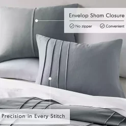 Blue Gray Pleated Grid 3-pc. Queen Comforter Set