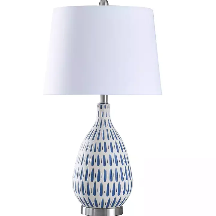 Blue Off-White Ceramic and Steel Table Lamp