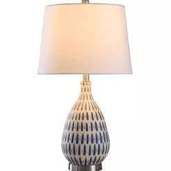 Blue Off-White Ceramic and Steel Table Lamp
