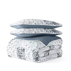 Blue Patchwork Reversible 3-pc. Queen Quilt Set