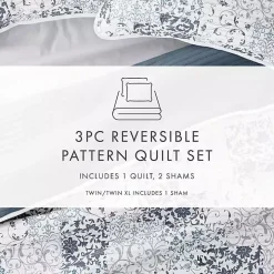 Blue Patchwork Reversible 3-pc. Queen Quilt Set