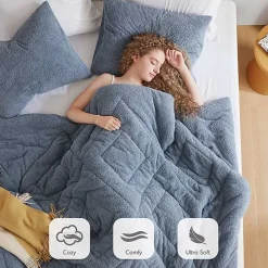 Blue Quilted Teddy 3-pc. King Comforter Set