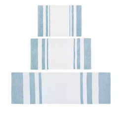 Blue Reversible Stripe Trim Bath Mat, 45 in.