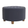 Blue Round Velvet Tufted Storage Ottoman