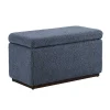 Blue Sherpa & Walnut Rectangle Storage Ottoman