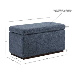 Blue Sherpa & Walnut Rectangle Storage Ottoman