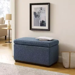 Blue Sherpa & Walnut Rectangle Storage Ottoman