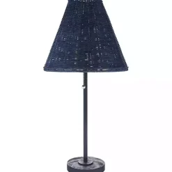 Blue Sirocco Table Lamp with Rattan Shade