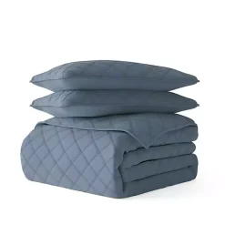 Blue Stitched Diamond 3-pc. King Quilt Set