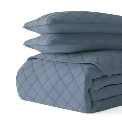 Blue Stitched Diamond 3-pc. Queen Quilt Set