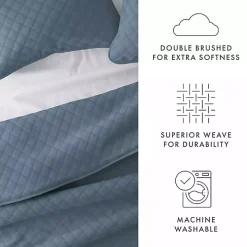 Blue Stitched Diamond 3-pc. Queen Quilt Set