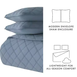 Blue Stitched Diamond 3-pc. Queen Quilt Set