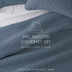 Blue Stitched Diamond 3-pc. Queen Quilt Set