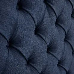Blue Tufted Upholstered Metal Leg Queen Headboard