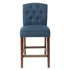 Blue Tufted Upholstered Wood Counter Stool