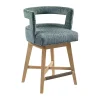 Blue Upholstered Low Back Swivel Counter Stool