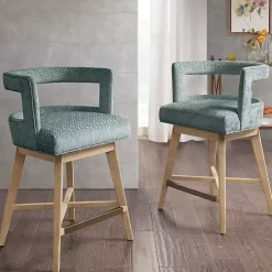 Blue Upholstered Low Back Swivel Counter Stool