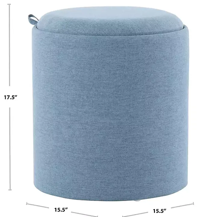 Blue Upholstered Ottomans with Tray Tops, Set of 2
