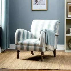 Blue White Carved Slope Stripe Accent Chair