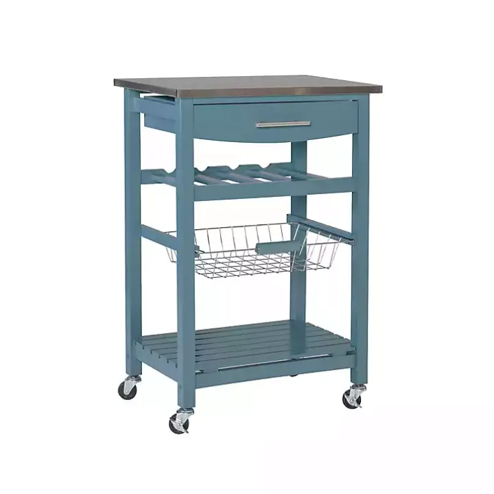 Blue Wood and Stainless Steel Kitchen Cart