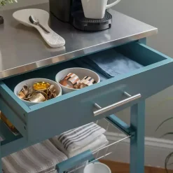 Blue Wood and Stainless Steel Kitchen Cart