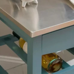 Blue Wood and Stainless Steel Kitchen Cart