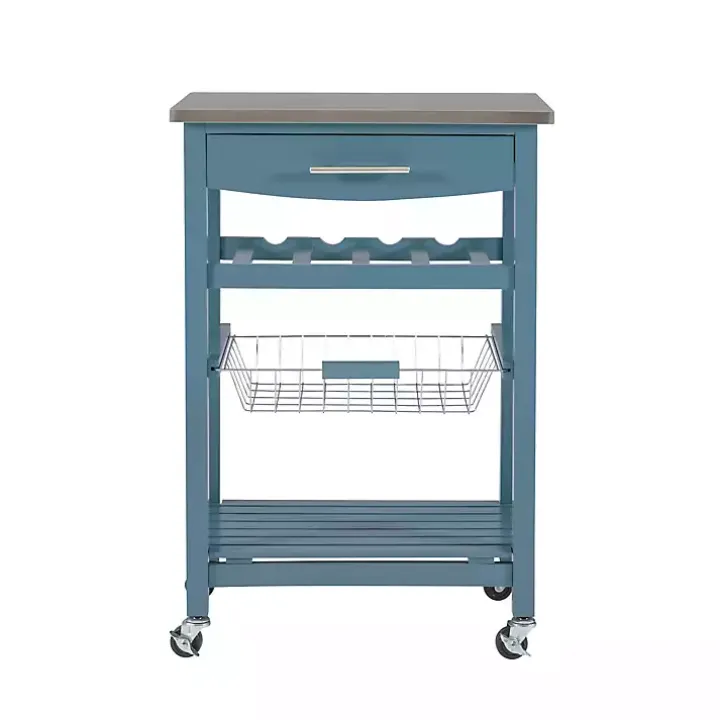 Blue Wood and Stainless Steel Kitchen Cart