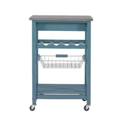 Blue Wood and Stainless Steel Kitchen Cart