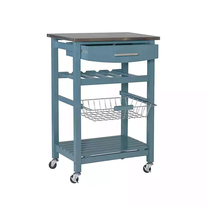 Blue Wood and Stainless Steel Kitchen Cart