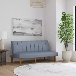 Blue Woven Channel Convertible Sofa