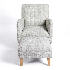 Blue-Grey Houndstooth 2-pc. Chair and Ottoman Set