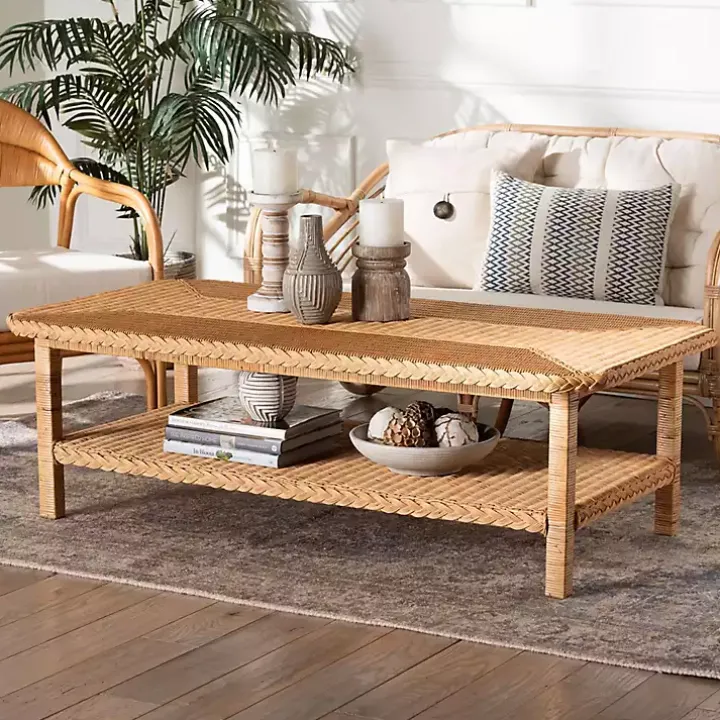 Bohemian Braided Rattan Coffee Table