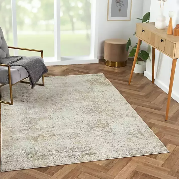 Brisbane Beige Faded Damask Area Rug, 2x3