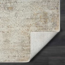 Brisbane Beige Faded Damask Area Rug, 2x3