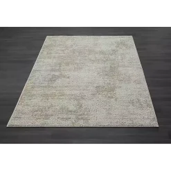 Brisbane Beige Faded Damask Area Rug, 2x3