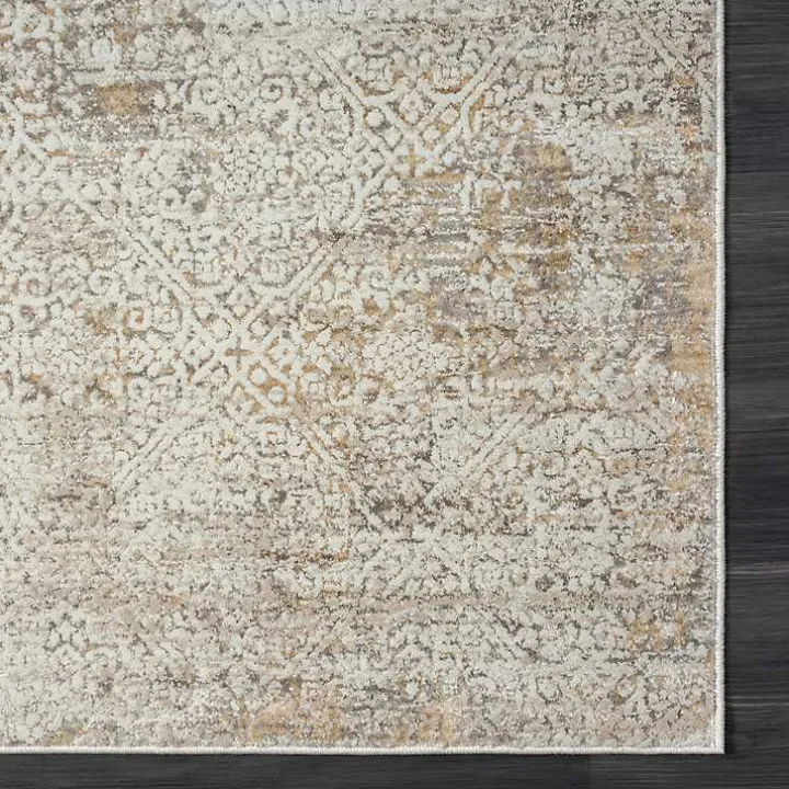 Brisbane Beige Faded Damask Area Rug, 2x3