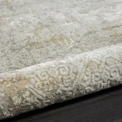 Brisbane Beige Faded Damask Area Rug, 5x8