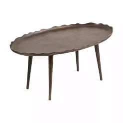 Bronze Metal Deckled Edge Oval Coffee Table