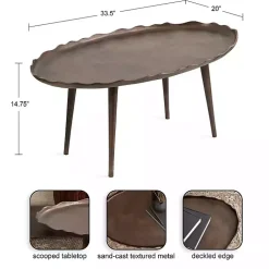 Bronze Metal Deckled Edge Oval Coffee Table
