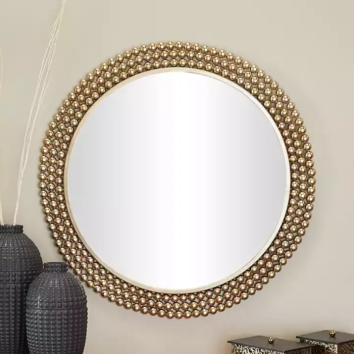 Bronze Metal Tiered Bead Frame Wall Mirror