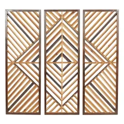 Bronze Tan Wood Geometric Wall Plaques, Set of 3