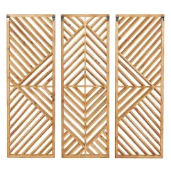 Bronze Tan Wood Geometric Wall Plaques, Set of 3