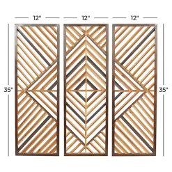 Bronze Tan Wood Geometric Wall Plaques, Set of 3