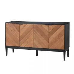 Brown and Black Wood Chevron 4-Door Sideboard