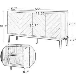 Brown and Black Wood Chevron 4-Door Sideboard