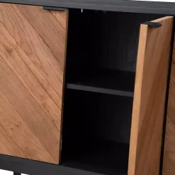 Brown and Black Wood Chevron 4-Door Sideboard