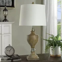 Brown and Brushed Silver Table Lamp