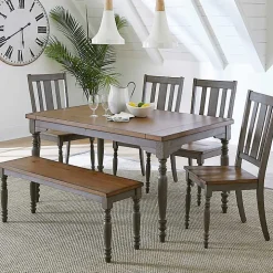 Brown and Gray Traditional Wood Dining Table